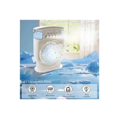 BUĞZ Şarjlı 600 Ml Su Hazneli Taşınabilir Masaüstü Vanilatör  Güçlü Fan Ve 2000 Mah Pil Siyah - Lisinya