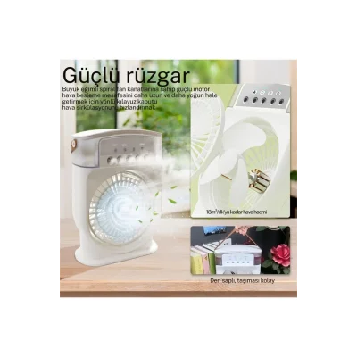 BUĞZ Şarjlı 600 Ml Su Hazneli Taşınabilir Masaüstü Vanilatör  Güçlü Fan Ve 2000 Mah Pil Yeşil - Lisinya
