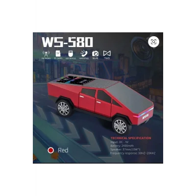 BUĞZ Şarjlı araba tasarımlı Bluetooth hoparlör 15W FM radyo SD kart USB destekli kırmızı
