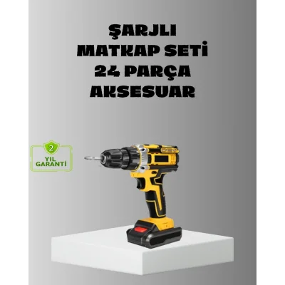 BUĞZ Şarjlı Darbeli Matkap Seti – 2 Bataryalı, 24W Güç, 24 Parça Aksesuar, LED Işıklı