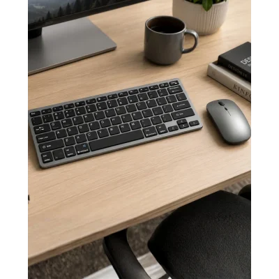 BUĞZ Şarjlı Kablosuz Klavye ve Mouse Seti Kompakt Taşınabilir Tasarım