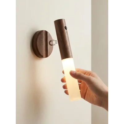 BUĞZ Şarjlı LED Lüks Duvar Aplik Ahşap Renk Kablosuz Hareket Sensörlü Günışığı Lamba Modeli