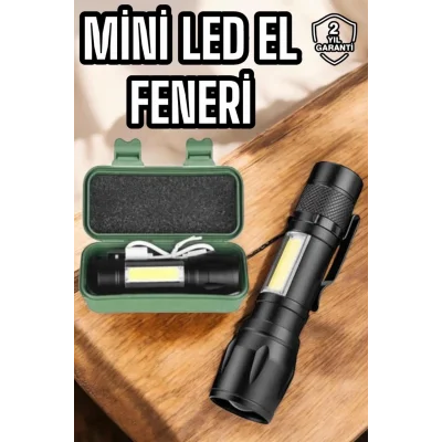 BUĞZ Şarjlı Metal Zoomlu El Feneri Işıldak Led Işık Taşınabilir El Lambası