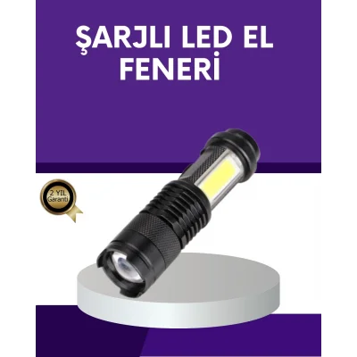  Şarjlı Mini LED El Feneri 2000 Lümen Su Geçirmez