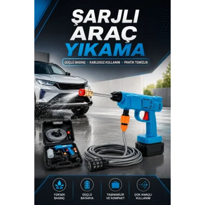 BUĞZ Şarjlı Oto Yıkama, Bahçe Sulama Tabancası Makinesi Yüksek Basınçlı
