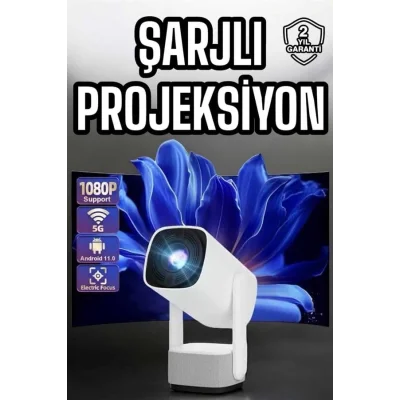 BUĞZ Şarjlı Projeksiyon Oyun Sinema Projektörü 4K HD Görüntü Kaliteli Yeni Nesil - BUĞZ