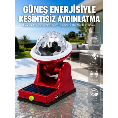BUĞZ Şarjlı RGB Projektör Lamba Güneş Enerjili Çok Fonksiyonlu Disco Işık Lambası