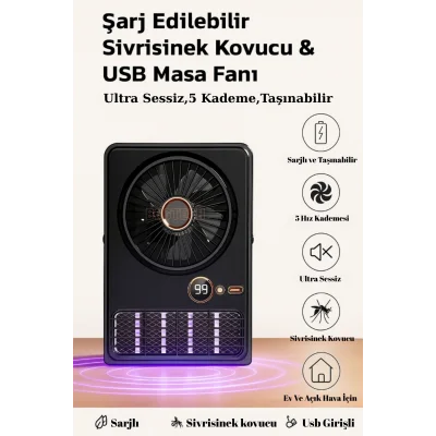 BUĞZ Şarjlı ve Taşınabilir Masaüstü Vantilatör, 5 Kademeli Hız ve Sinek Kovucu Özelliğe Sahiptir