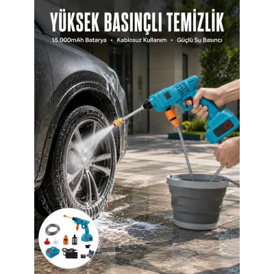 BUĞZ Şarjlı Ve Yüksek Basınçlı Oto Yıkama Makinesi Ve Sulama Tabancası Bahçe Yıkama Makinesi