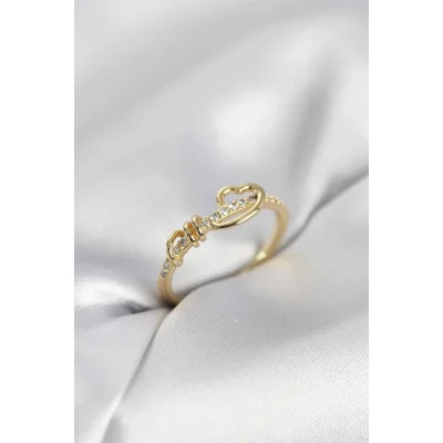 BUĞZ Sarmal Kalp Model Zirkon Taşlı Gold Renk Kadın Yüzük