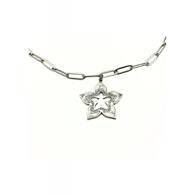 BUĞZ Sedef Detaylı Yıldız Çelik Kolye MODEL 10 | Taşlı Modern Tasarım