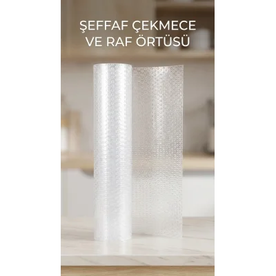 BUĞZ Şeffaf Kaydırmaz Dolap İçi PVC Çekmece Örtüsü 45x300 cm Koruyucu Kaplama