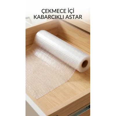 BUĞZ Şeffaf Kaydırmaz Dolap İçi Raflık Koruyucu Çekmece Örtüsü 45x300 cm PVC Eva