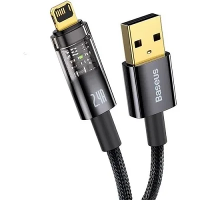 BUĞZ Şeffaf Uçlu iPhone 45w Usb Hızlı ve Dayanıklı Şarj ve Data Işıklı Örgü Kablo 1 Metre