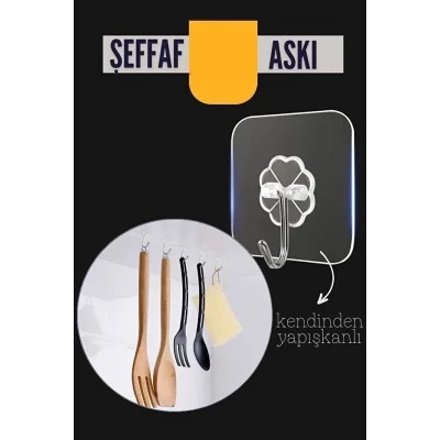 BUĞZ Şeffaf Yapışkanlı Askı, Mutfak Banyo Duvar Askısı, Çivisiz Pratik Kanca Seti