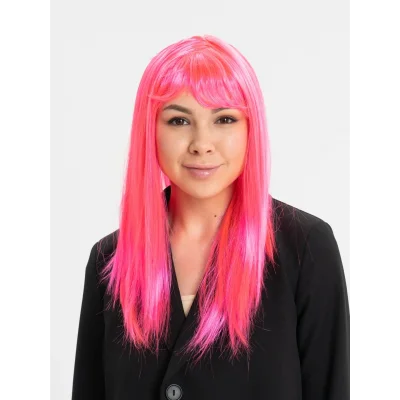  Şeker Pembesi Koyu Pembe Renk Uzun Düz Parti Peruğu