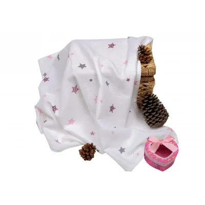 BUĞZ Sema Baby Çok Amaçlı Müslin Örtü 100x80 cm - Pembe Yıldız 8682476853124