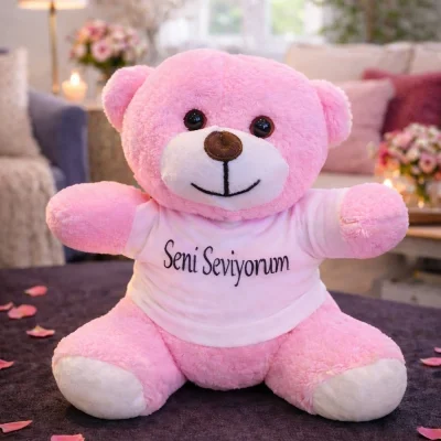 BUĞZ Seni Seviyorum Tişörtlü Pembe Peluş Ayıcık