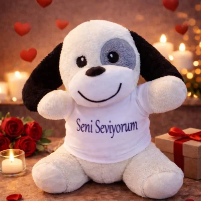BUĞZ Seni Seviyorum Tişörtlü Sevimli Benekli Peluş Köpek