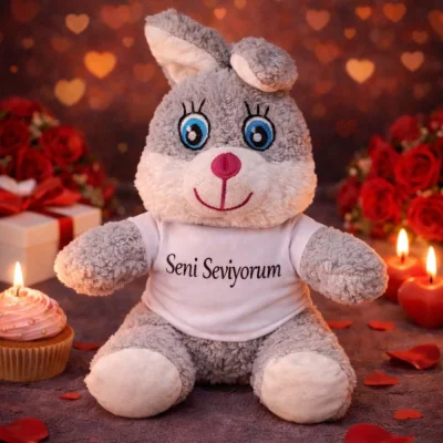 BUĞZ Seni Seviyorum Tişörtlü Sevimli Peluş Tavşan