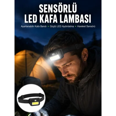 BUĞZ Sensörlü Kamp Lambası Ayarlanabilir Kafa Lambası Kafa Bantlı Yeni Nesil