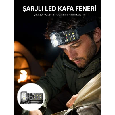 BUĞZ Sensörlü LED Kafa Feneri Şarj Edilebilir Manyetik Eller Serbest Yeni Nesil