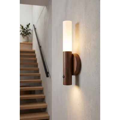 BUĞZ Sensörlü Şarjlı LED Ahşap Renk Duvar Aplik Kablosuz Günışığı Dekoratif Lüks Lamba
