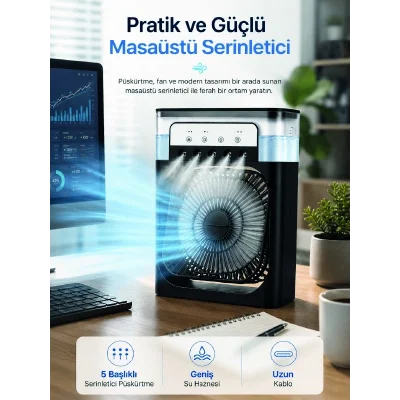 BUĞZ Serinletici Fan Type-C Bağlantı, Zamanlayıcı, 7 Renk Ambiyans Işığı