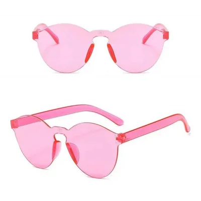 BUĞZ Sert Mika Oval Şekilli Çerçevesiz Pembe Gözlük Retro Parti 5x14 Cm