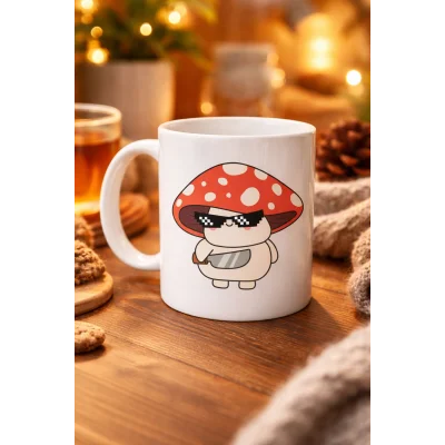 BUĞZ Sevimli Cool Mantar Tasarımlı Porselen Kupa MODEL 87 – Eğlenceli Karakter Desenli Kahve & Çay Kupası – Hediye Fikirli Kupa
