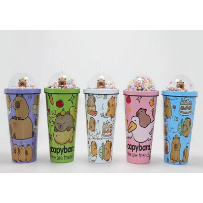 BUĞZ Sevimli Kapibara Pipetli Boncuklu Termos & Suluk