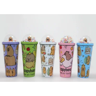 BUĞZ Sevimli Kapibara Pipetli Boncuklu Termos & Suluk Alk4709