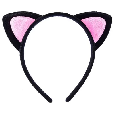 BUĞZ Sevimli Kedi Kulak Pofuduk Kedi Taç Siyah İçi Pembe Renk 17x15 Cm