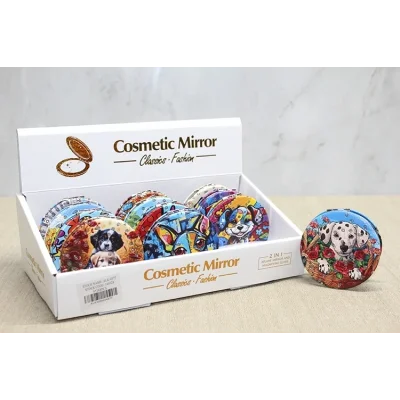 BUĞZ Sevimli Köpek Tasarımlı Taşlı İnce El Aynası Yuvarlak