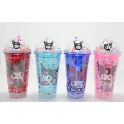 BUĞZ Sevimli Kuromi Işıklı Pipetli Boncuklu Suluk Bardak 400 ml