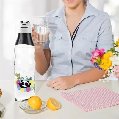 BUĞZ Sevimli Panda Tasarımlı Cam Suluk  Sızdırmaz 1000 ML