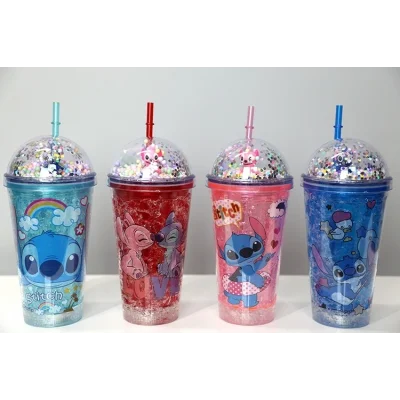 BUĞZ Sevimli Stitch Işıklı Pipetli Pullu Suluk & Bardak 400 Ml Alk3146