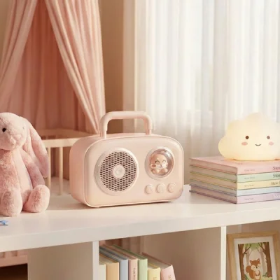 BUĞZ Sevimli Tasarımlı Taşınabilir Radyolu Bluetooth Hoparlör Pembe