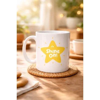 BUĞZ Shine On PARLAMAYA DEVAM ET Yıldız Tasarımlı Porselen Kupa MODEL 155 – Motivasyon Kupası – Günlük Kullanıma Uygun Şık Kahve & Çay Kupası
