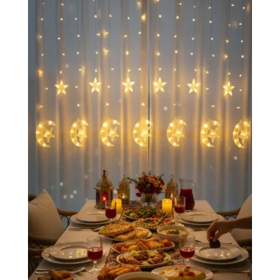 BUĞZ Sıcak Beyaz Ay Yıldız Işık Zinciri Parti Düğün Ramazan Dekoru