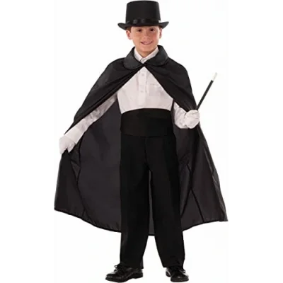 BUĞZ Sihirbaz Pelerini ve Sihirbaz Şapkası Siyah Renk Çocuk Boy