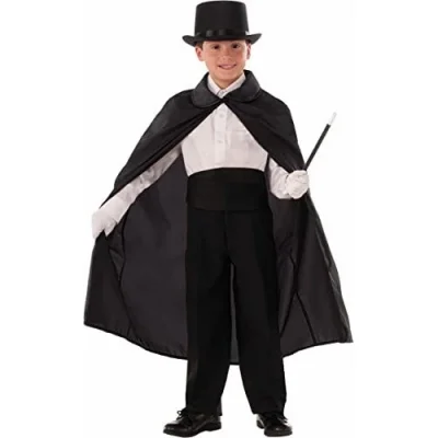  Sihirbaz Pelerini ve Sihirbaz Şapkası Siyah Renk Çocuk Boy