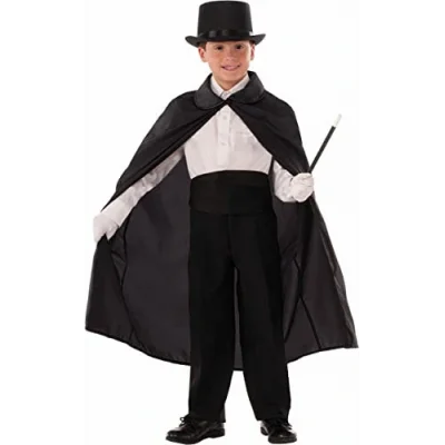 BUĞZ Sihirbaz Pelerini ve Sihirbaz Şapkası Siyah Renk Çocuk Boy