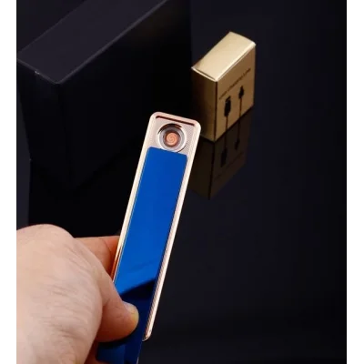 BUĞZ Şık Görünümlü Usb Şarjlı Rezistanslı İnce Slim Metal Çakmak (mavi)