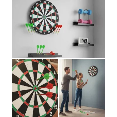 BUĞZ Şık Tasarımlı 15 İnç Dart Tahtası Metal Uçlu 4 Ok Seti