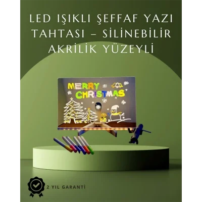  Şık ve Modern LED Pano – Neon Işıklı Silinebilir Akrilik Yazı Tahtası, 7 Renkli Kalem Dahil
