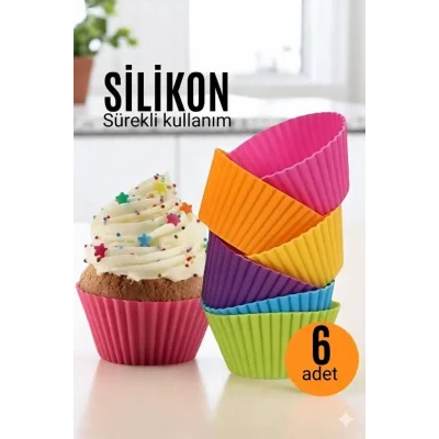 BUĞZ Silikon Muffin Kalıbı - Sürekli Kullanım Muffin Kek Kalıbı 6 ADET