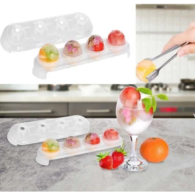 BUĞZ Silikon Tabanlı 4 Bölmeli Şeffaf Buz Kalıbı Yuvarlak Buzluk