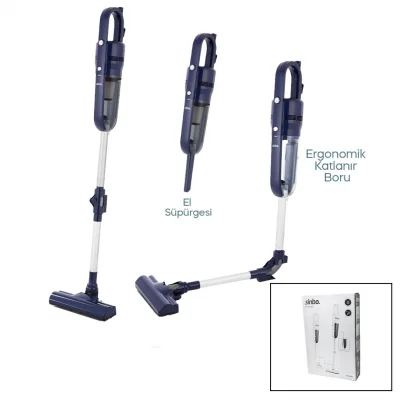 BUĞZ Sinbo Dikey Elektrikli Pratik Süpürge - Lacivert Renk - Katlanabilir Boru - 3 HEPA Filtre