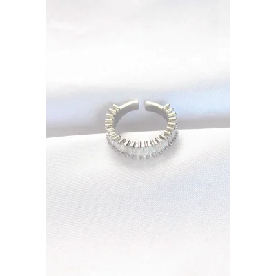 BUĞZ Sıralı Baget Taşlı Silver Renk Ayarlanabilir Yüzük